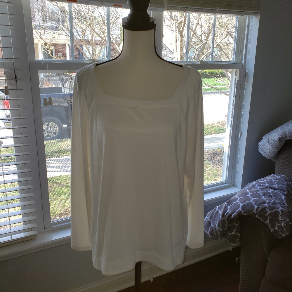 LOFT Cream Square Neck long sleeve Top